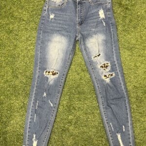Judy Blue Medium Wash Distressed Skinny Jeans with Leopard Print Patch