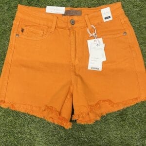 Judy Blue Mid Rise Orange Fray Hem Denim Short